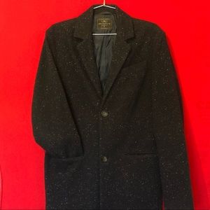 Navy Blue & White Speckled Wool Coat